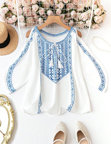 Bluza SHEIN CURVE, alb/albastru