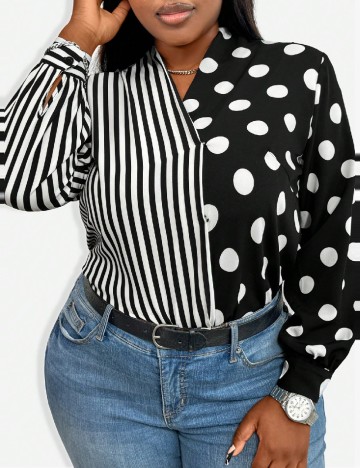 Camasa SHEIN CURVE, alb/negru