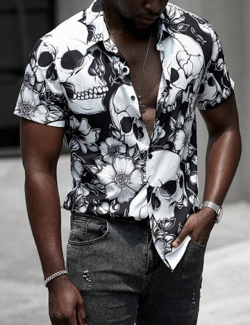 Camasa SHEIN, alb/negru