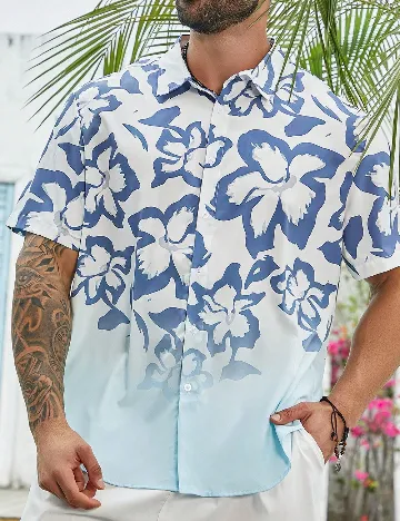 Camasa SHEIN Plus Size Men, alb/albastru