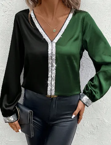 Bluza SHEIN, negru/verde