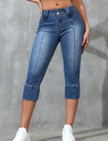 Pantaloni trei sferturi SHEIN, albastru