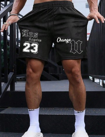 Pantaloni scurti SHEIN Plus Size Men, negru