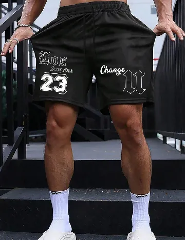 Pantaloni scurti SHEIN Plus Size Men, negru