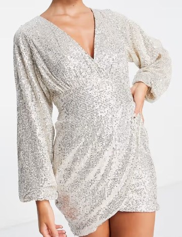 Rochie scurta Pretty Lavish, argintiu/bej
