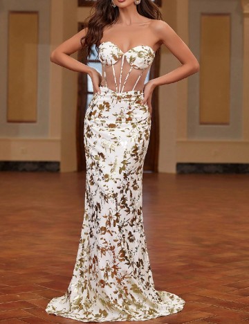 Rochie lunga SHEIN, alb/auriu