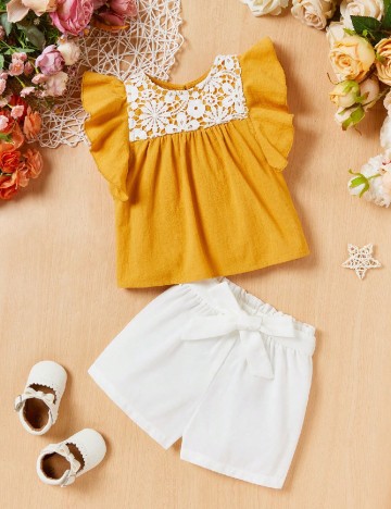 Compleu Shein Kids, mustar/alb