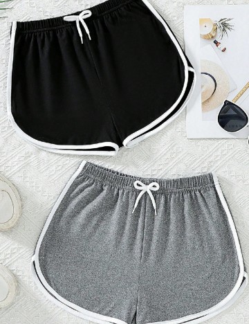 Set Pantaloni scurti 2 perechi Shein Kids, negru/gri
