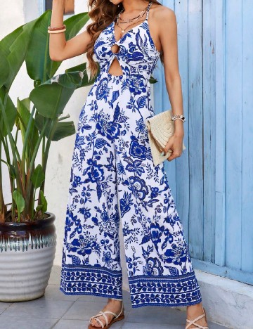 Salopeta SHEIN, alb/albastru