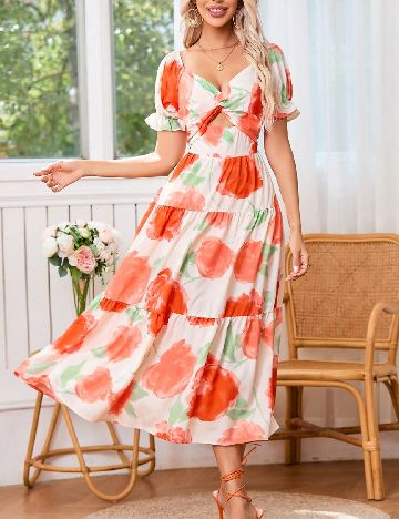 Rochie medie SHEIN, alb/rosu