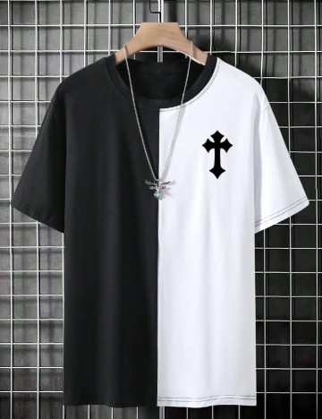 Tricou SHEIN, negru/alb