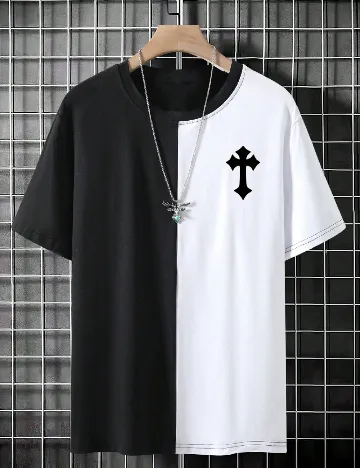 Tricou SHEIN, negru/alb