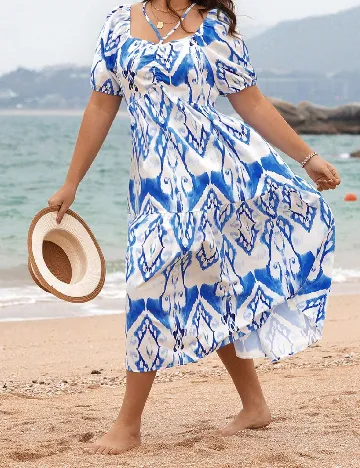 Rochie medie SHEIN CURVE, albastru/alb