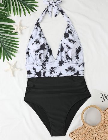 Costum de baie SHEIN CURVE, negru/alb