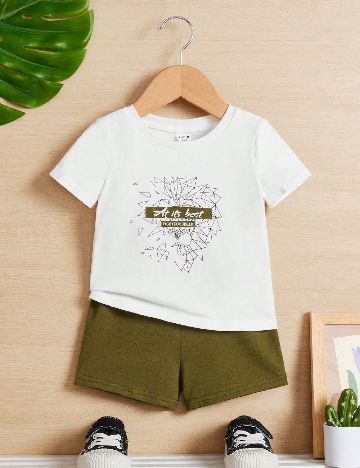 Compleu Shein Kids, verde/alb