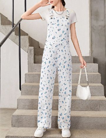 Salopeta Shein Kids, alb/albastru