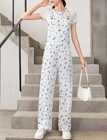 Salopeta Shein Kids, alb/albastru