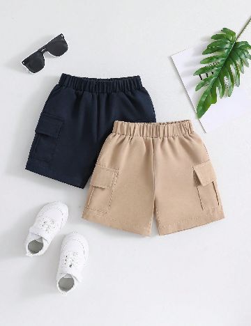 Set Pantaloni scurti 2 perechi Shein Kids, bleumarin/crem