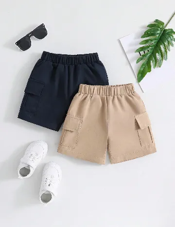 Set Pantaloni scurti 2 perechi Shein Kids, bleumarin/crem