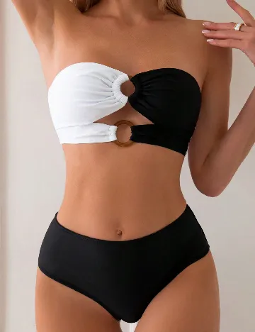 Costum de baie SHEIN, negru/alb