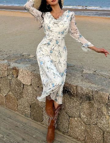 Rochie medie Dazy, alb/albastru