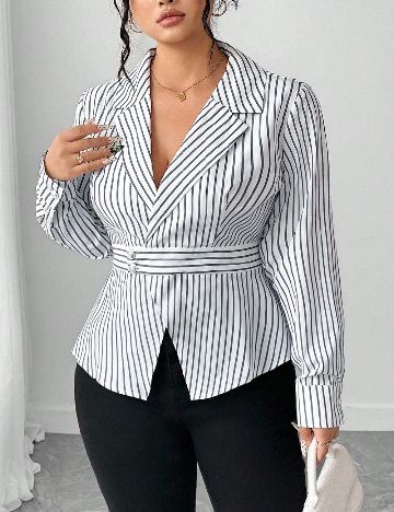 Camasa SHEIN CURVE, alb/gri