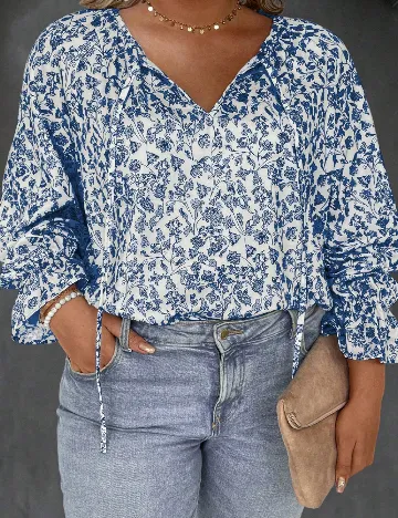 Bluza SHEIN CURVE, albastru/alb