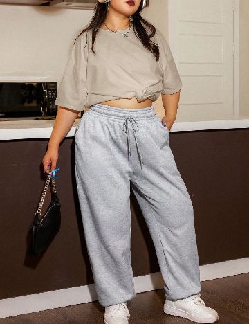 Tricou Oversize SHEIN CURVE, maro deschis