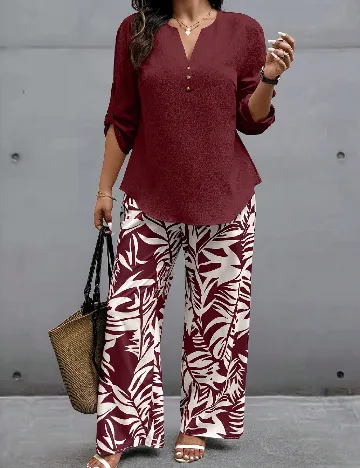 Compleu SHEIN CURVE, visiniu/alb