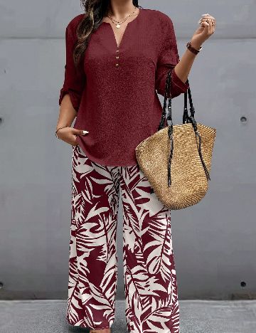 Compleu SHEIN CURVE, visiniu/alb