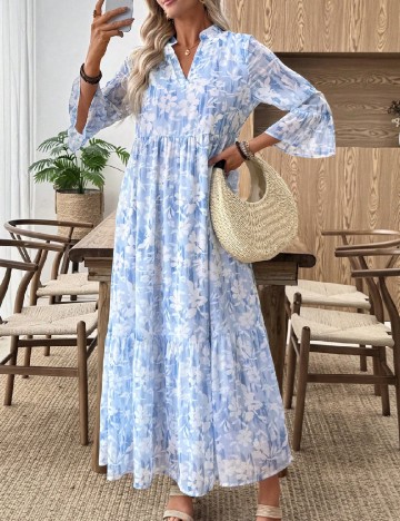 Rochie lunga Emery Rose, alb/bleu