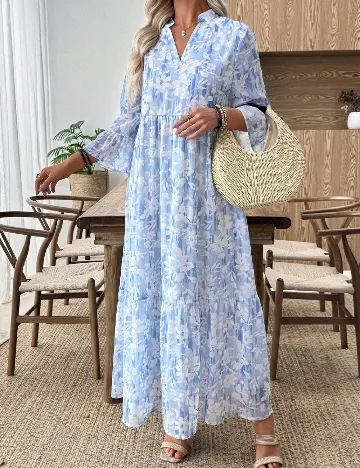 Rochie lunga Emery Rose, alb/bleu