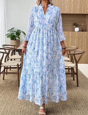 Rochie lunga Emery Rose, alb/bleu