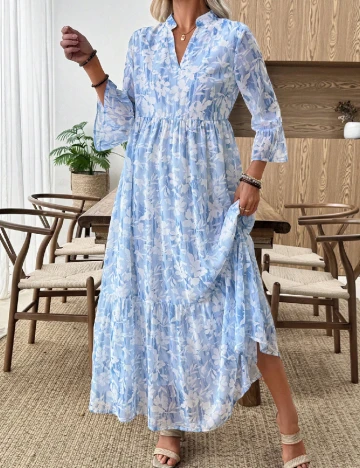 Rochie lunga Emery Rose, alb/bleu