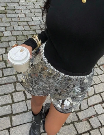 Pantaloni scurti SHEIN, argintiu