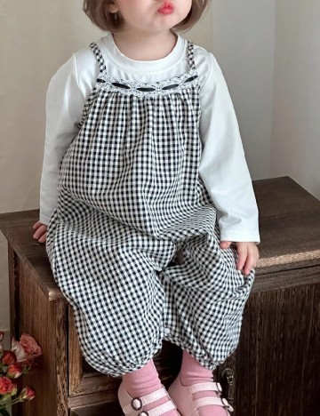 Salopeta Shein Kids, negru/alb