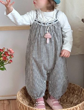 Salopeta Shein Kids, negru/alb