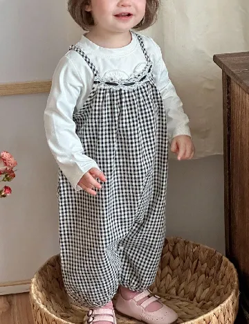 Salopeta Shein Kids, negru/alb