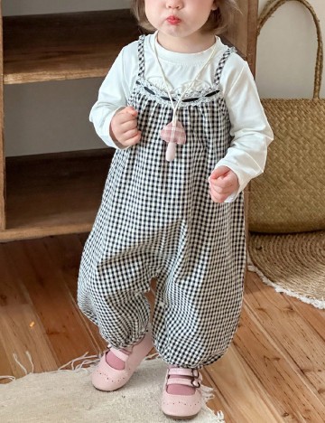 Salopeta Shein Kids, negru/alb