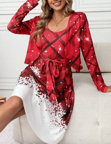 Set rochie si bluza SHEIN, rosu/alb