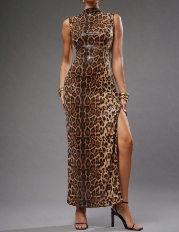 Rochie lunga Haute, animal print