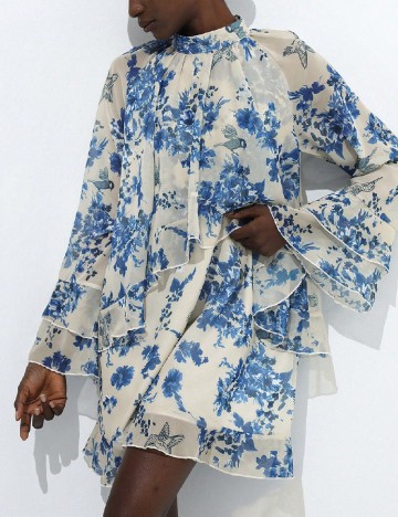 Rochie scurta SHEIN, ecru/albastru