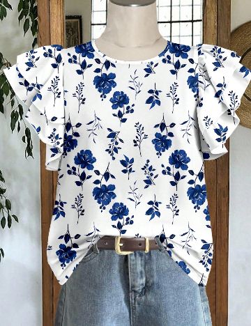 Bluza SHEIN CURVE, alb/albastru