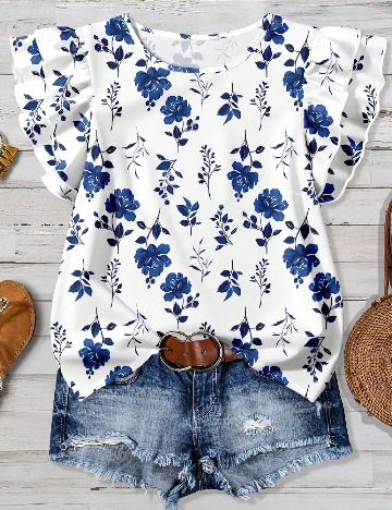 Bluza SHEIN CURVE, alb/albastru