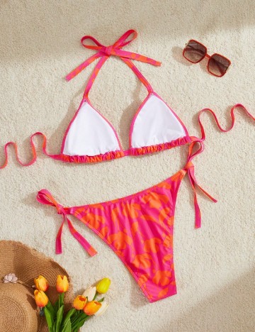 Costum de baie SHEIN CURVE, roz/portocaliu