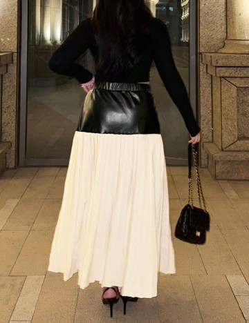 Fusta SHEIN CURVE, negru/ecru