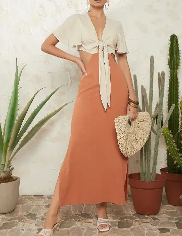 Rochie lunga SHEIN, bej/portocaliu