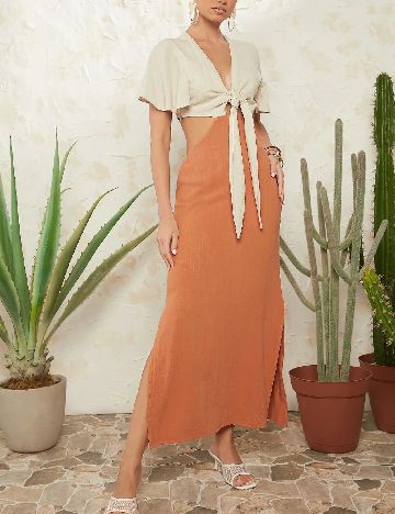 Rochie lunga SHEIN, bej/portocaliu