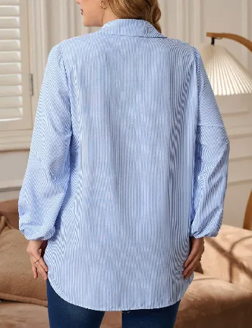 Camasa SHEIN CURVE, albastru/alb