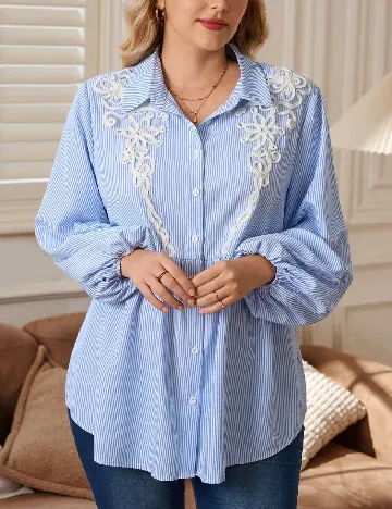 Camasa SHEIN CURVE, albastru/alb